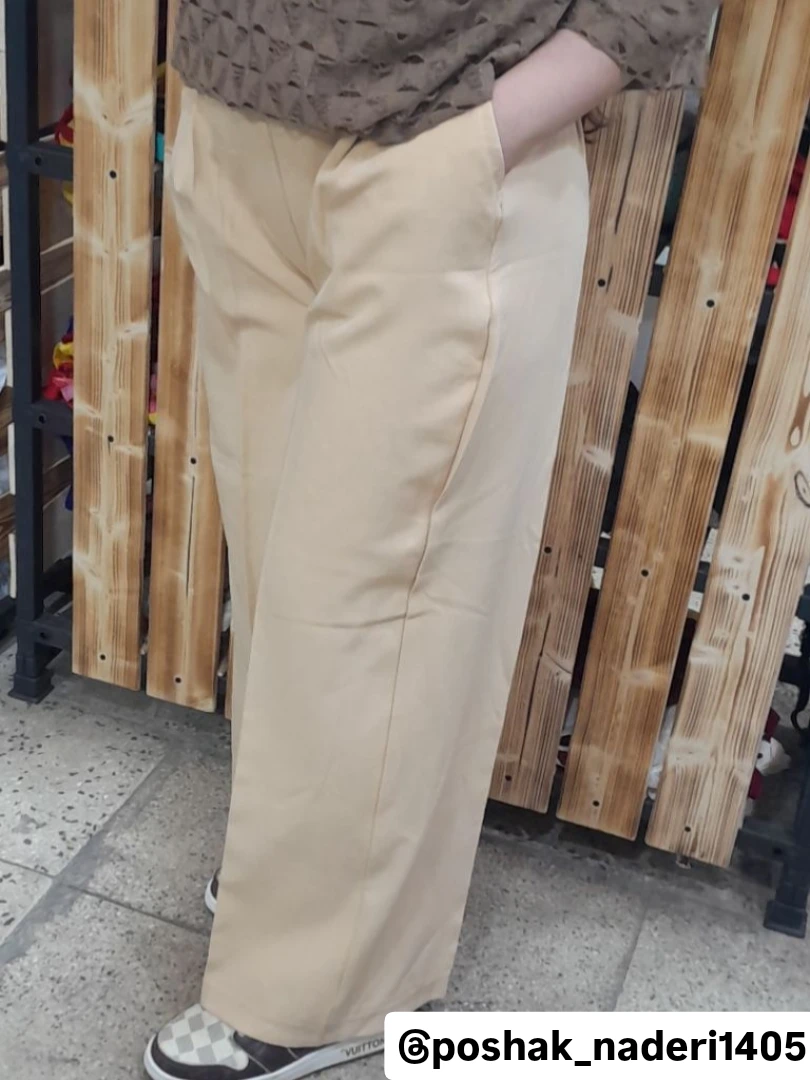 شلوار پارچه ای  بگ مازراتی رنگ کرم سایز L تا 3X